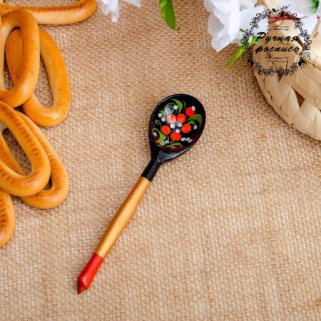 A wooden spoon "Chernushka", small, Khokhloma, mix-2