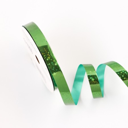 Plastic tape "gloss stars", 1.2cm x 45m, green-1