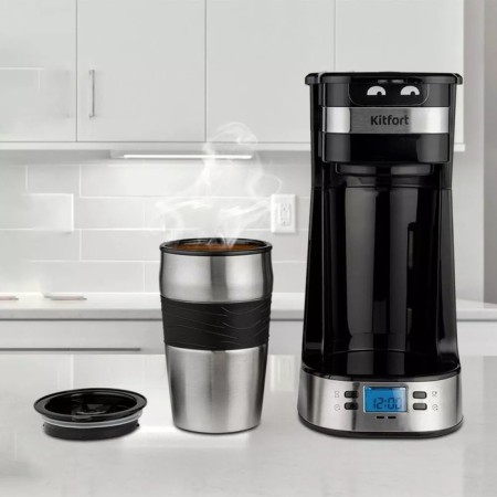 Coffee machine KitFort KT-795, drop, 750 W, 0.42 l, black-silver-2