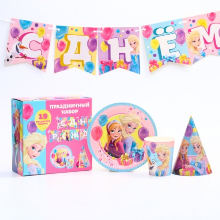A set of paper utensils, on 6 people "Happy Birthday!", Cold heart-1