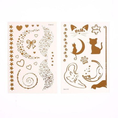 Children's tattoos-transfers, 10 × 15 cm, set 2 sheets, gold, “cats, hearts and stars”-1