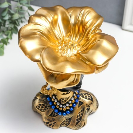 Souvenir Polystone Bust Top "Girl from Africa" ​​Black with gold 23x15x15 cm-6
