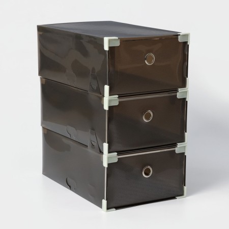 Shoe storage box Large Size shares, 22 × 34 × 13 cm, 3 pcs, black color