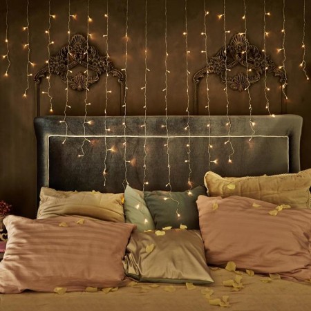 Garland "fringe" 2 × 1.5 m with nozzles "heart", IP20, transparent thread, 124 LED, glow warm white, 220 V