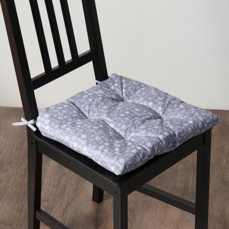 Сидушка на стул Этель "Цветы" цв. grey, 40х40 см, 100% п/э-3