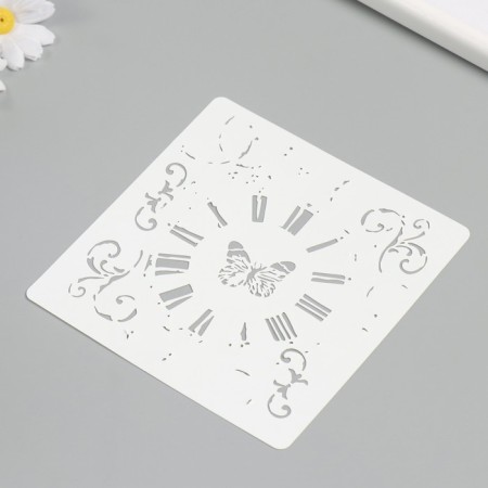 Stencil "Vintage Clock and butterfly" 15x15 cm-1