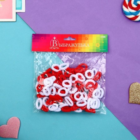 Hair elastic band "Mahrushka Sport" (set of 100 pcs) 1 cm, red-white-1