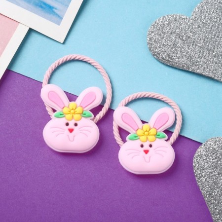 Hair elastic band "Baby" (set 2 pcs) Bunny, pink-1