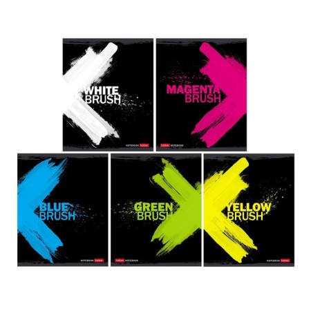 A notebook of 96 sheets in a swing “brush”, covered cardboard, selective varnish, an offset block 65g/m2, mix
