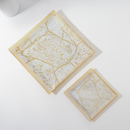 Set of table "Stone", 7 items: 30 × 30 cm - 1 pc, 18 × 18 cm - 6 pcs, beige color with golden-1