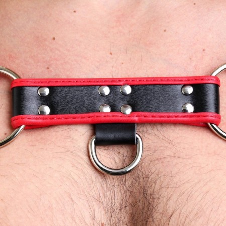 BDSM Podsm Oki, male, on the chest, eco-leather, red kant-11