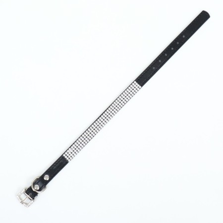 A collar with rows of 4 rows and rhinestones on a buckle, 38 x 1.5 cm, Osh 26-33, black-3