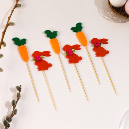 Topper "hare", with a bow and carrot, a set of 6 pcs.-2