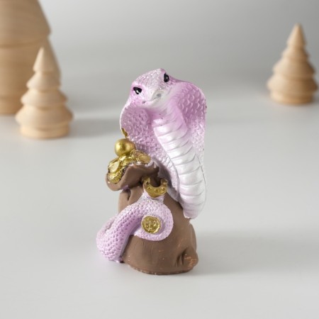 Polystone souvenir "Lilac cobra with a bag of coins" 4x4x8 cm