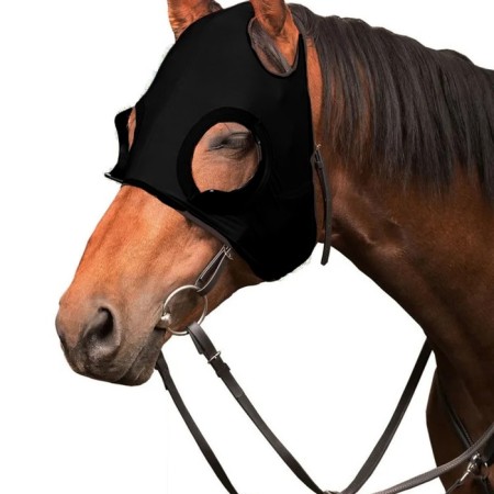 A mask for a horse with a limiter of vision, black-1