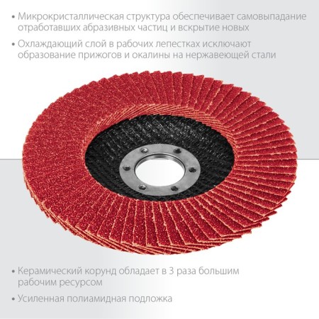 Circle of petal end Kraftool 36598-125-60, P60, ceramic, D = 22.2 mm, 125 mm-3