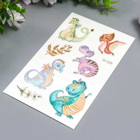 Tattoo on the body color "dinosaurs" with gold mix 12x7.5 cm-2