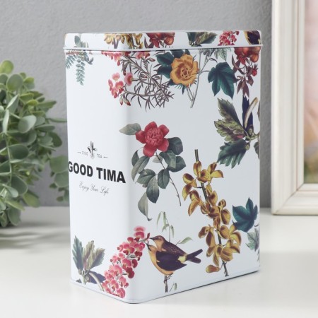 Rectangular metal box "Birds on the flower tree" Nr 2 pcs 7x11x18.5 8.5x14.5x20 cm 975901-1