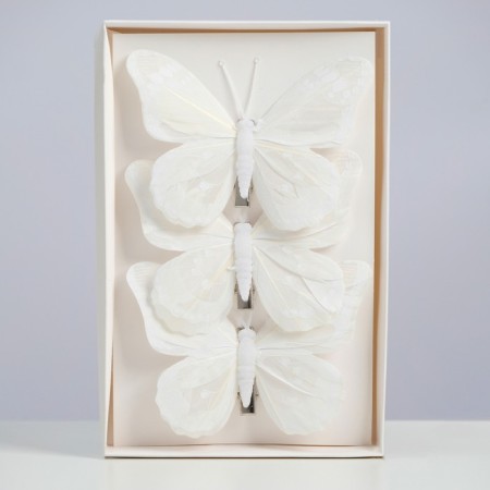 A butterfly for decor and floristry, on a clothespin, plastic, white, 1 pc., 12 cm-3