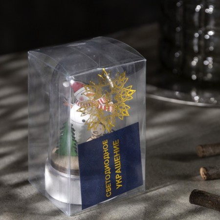 LED figure under the dome "Snowmen" 6 × 9.5 × 6 cm, wood, batteries LR1130X3, glow warm white-3