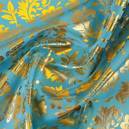 Locum for needlework, atlas, gold pattern on Blue, 50 × 75 cm