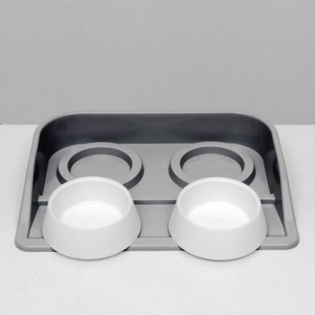 MISKS WITH BOOK "Felix" 0.3 l, 41 x 30 x 6 cm, gray tray, white bowls-3