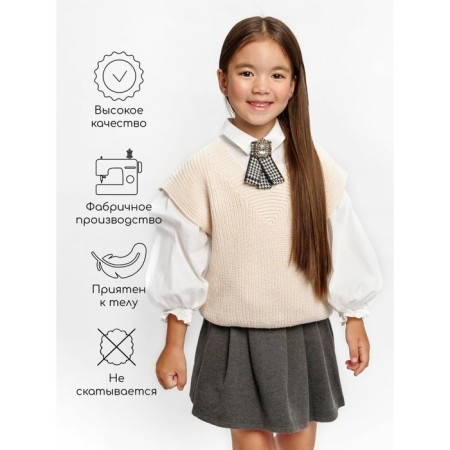 Vest for girl knit, height 122 cm, milk color-3