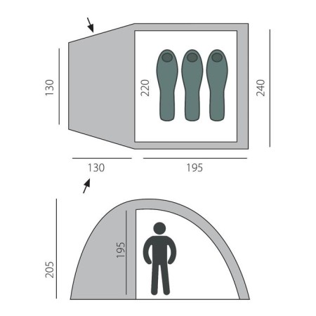 Tent, Casmping Dome 3 series, Green, 3-seater-5