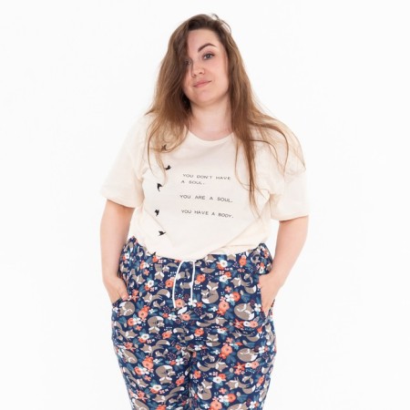 Female pants with print, blue color, size 56-1