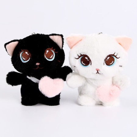 Soft toy "Cat with a heart", on a key fob, 11 cm, color mix-4