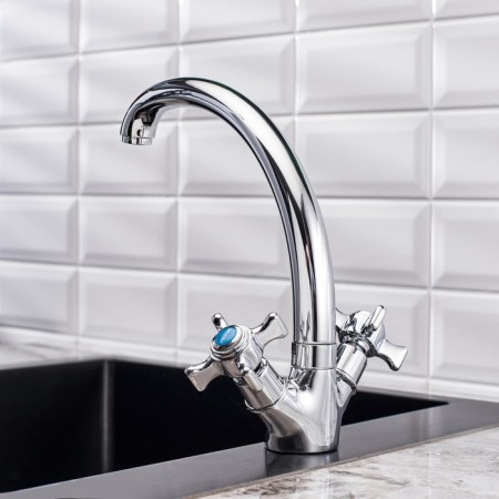 Kitchen mixer BOOU BA5330-1F-E020-B723, two-welfare, brass, chrome-2