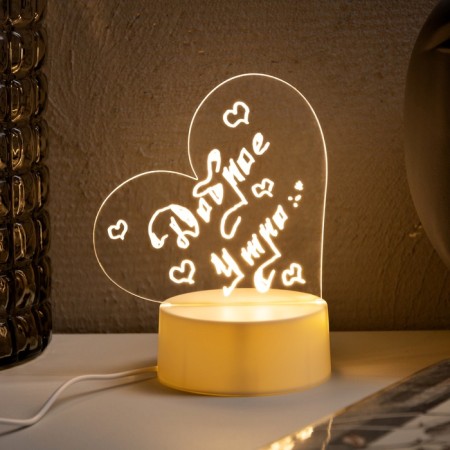 Night with a marker for notes, 12.5x16.5x9.5 cm, 6 LED, USB, Heart, T/White-2