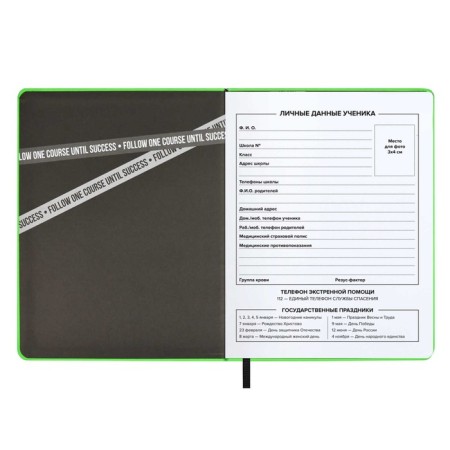 School diary for grades 1-11, solid cover, artificial leather, Soft-tach, silk-screen printing, keychain, lies, 48 ​​sheets, universal cheat sheet, block 80g/m2, neono-salad-4