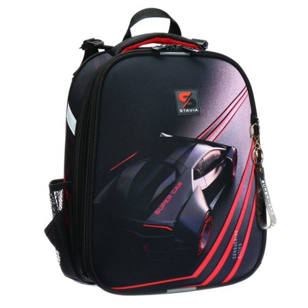School backpack 38 x 30 x 16 cm, ergonomic back, Stavia "Super Car", black/red-1