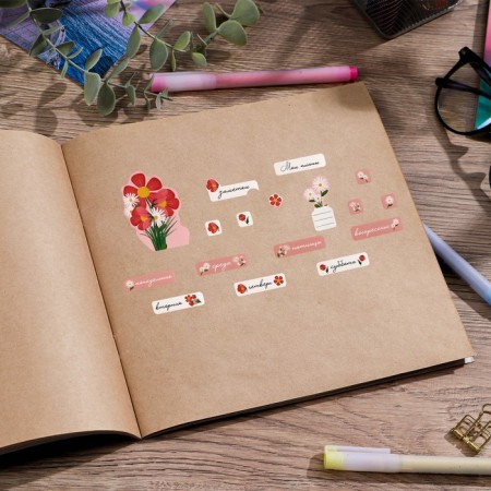 Paper stickers for the diary "Flowers", 4 × 23 cm-2