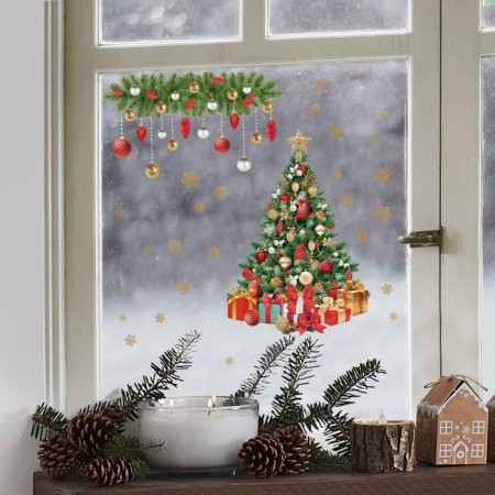 Vinyl stickers on the windows "Fairy -tale spruce", reusable, 20 x 34.5 cm, New Year-3