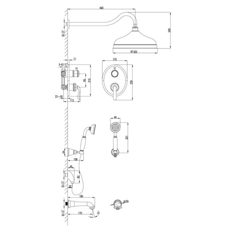 LEMARK BRAVA LM4722G bath mixer, single -leaf, tropical shower, watering can-1