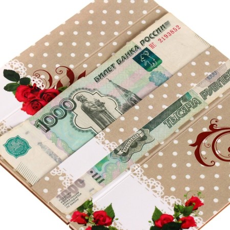 Wooden envelope carved "Happy birthday!" roses, gold bow-3