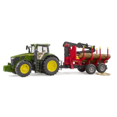 Tractor Bruder John Deere 7r 350 with trailer and 4 logs-8