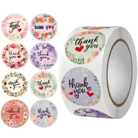 Stick paper "Flower wreath. Gratitude" d = 2.5 cm 500 pcs in a roll 3x6.5x6.5 cm