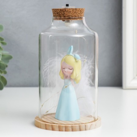 Souvenir Polystone Light "Girl in Blue with Ears and Featers" 10x10x17.5 cm-3