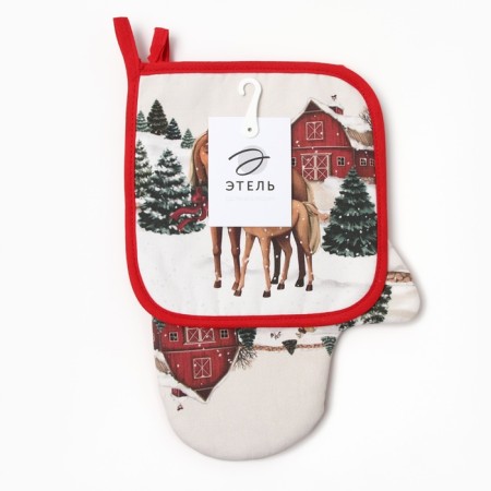 New Year. Set Kitchen Ethel Norse Family mittens 20x28cm, 19x19cm selection, 100%HL-4