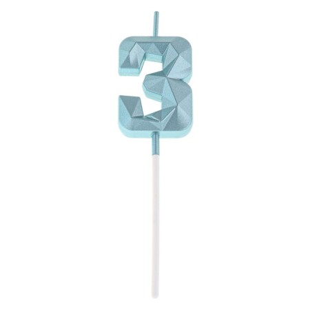 Candle in the cake on the skewer "Almaz", the number "3", blue, 4.8x2.6 cm-5