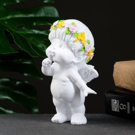 Figure "Angel finger in the mouth" White 8x9x15cm-3