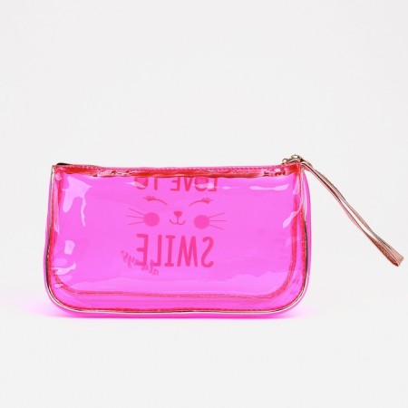 Cosmetic bag with a handle, raspberry color-1