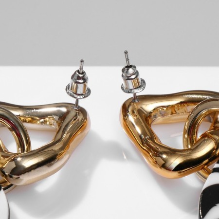 Acryl Earrings "Zebra" chains, black and white color in gold-2
