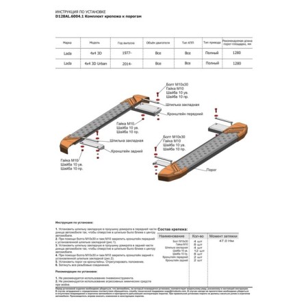 BMW-Style threshold "Rival, Lada 4x4 1993-N.V., with fasteners, D128al.6004.1-3