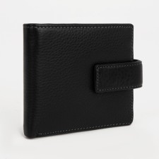 Men's purse on the button, a department for bills, for maps, for coins, black color