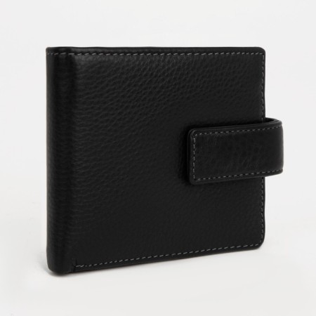 Men's purse on the button, a department for bills, for maps, for coins, black color