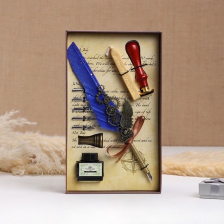 Gift set 5B1 "steampunk": the feathers of the blue, ink, tips, print, wax-1